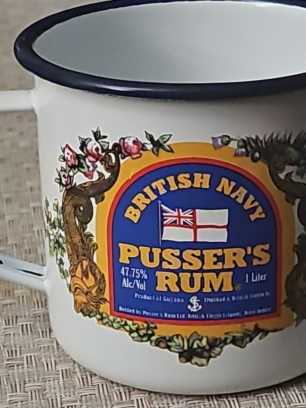 Rare Collectible Pusser's Rum British Navy White Enamel Mug  - Annapolis, MD